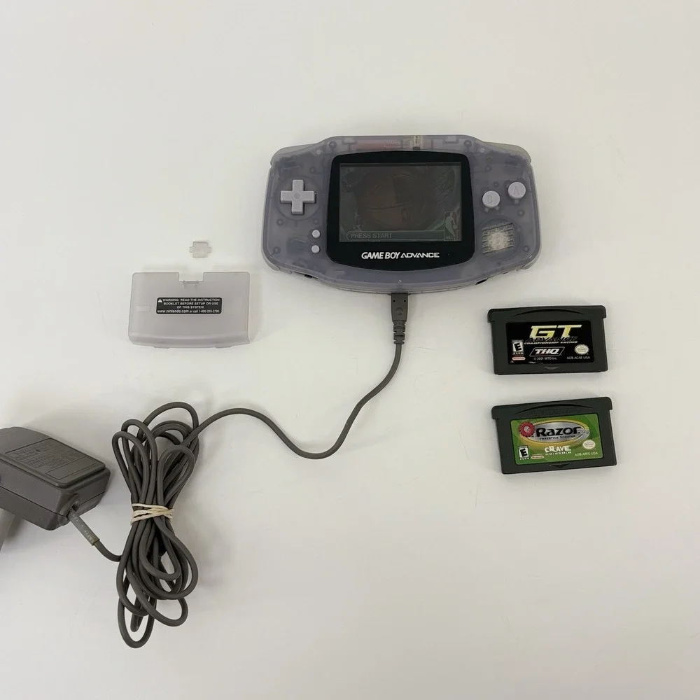 Nintendo Game Boy Advance Console System - Clear Glacier Cleaned! With Games